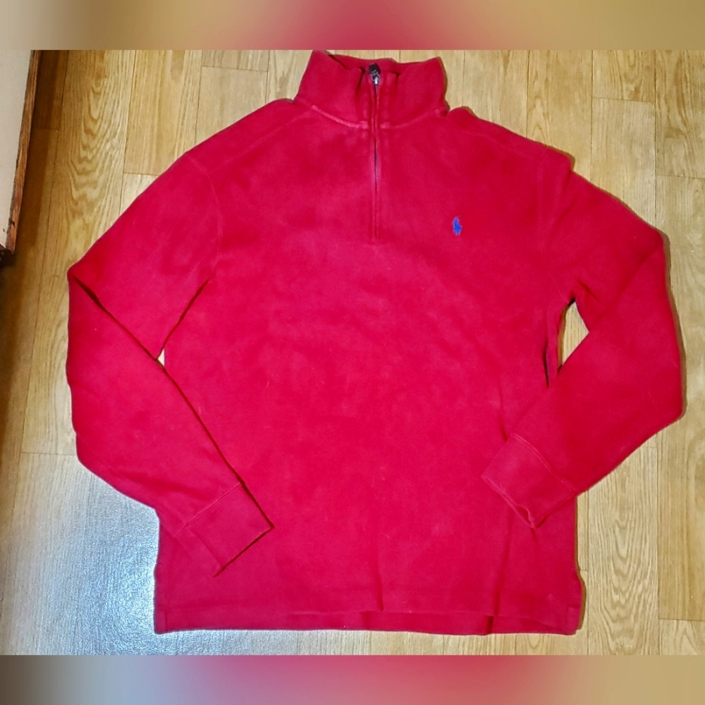 RALPH LAUREN Vintage Polo Zip Pullover Sweater Jumper Long Sleeve Red Small